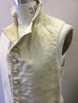 Mens, Historical Fiction Vest, M.B.A. LTD., Cream, Cotton, Solid, 36, Military Uniform Vest, Brushed Twill, Single Breasted, Self Fabric Covered Buttons, Stand Collar, 2 Twill Ties Attached in Back, Aged/Dirty, Multiples, 1795 To 1812