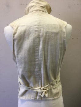 Mens, Historical Fiction Vest, M.B.A. LTD., Cream, Cotton, Solid, 36, Military Uniform Vest, Brushed Twill, Single Breasted, Self Fabric Covered Buttons, Stand Collar, 2 Twill Ties Attached in Back, Aged/Dirty, Multiples, 1795 To 1812