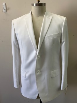 Mens, Suit, Jacket, PORTOFILO, White, Polyester, Solid, 40, 46 L, Open, 2 Buttons,  Notched Lapel, 3 Pockets,