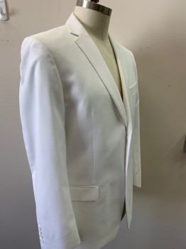 Mens, Suit, Jacket, PORTOFILO, White, Polyester, Solid, 40, 46 L, Open, 2 Buttons,  Notched Lapel, 3 Pockets,