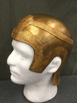 Unisex, Historical Fiction Headpiece, MTO, Gold, Fiberglass, Plastic, O/S, Gold Molded Fitted Headpiece, Gold Plastic Ribbed Panels, Plastic Asp Front