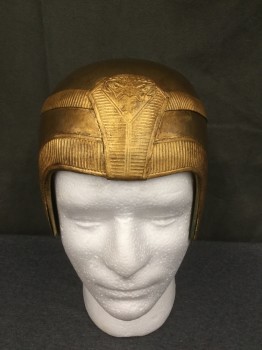 Unisex, Historical Fiction Headpiece, MTO, Gold, Fiberglass, Plastic, O/S, Gold Molded Fitted Headpiece, Gold Plastic Ribbed Panels, Plastic Asp Front