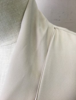 CALVIN KLEIN, Beige, Polyester, Solid, Sleeveless, Button Front, V-neck with Self Ties at Center Front Neck