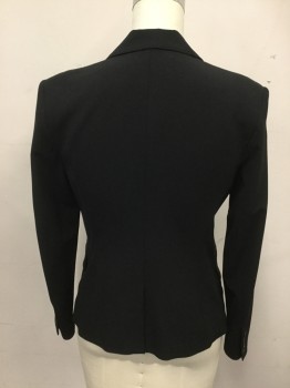 THEORY, Black, Wool, Elastane, Solid, Single Breasted, Collar Attached, Notched Lapel, 3 Pockets, Long Sleeves