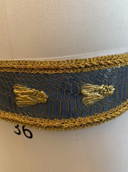 Unisex, Historical Fiction Belt, MTO, Steel Blue, Gold, Leather, Rubber, Solid, Reptile/Snakeskin, O/S, Velcro Closure, Hook N Eye Closure, Crocodile Texture, Beetle Appliques