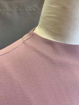Womens, Top, EILEEN FISHER, Mauve Pink, Silk, Solid, L, Crepe, Cap Sleeves, Round Neck,  Pullover, Tunic, 1 Button at CB Neck