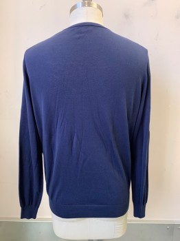 Mens, Pullover Sweater, Canali, Navy Blue, Cotton, Solid, XL, L/S, V Neck,
