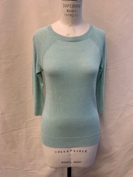 Womens, Pullover, DYLAN GRAY, Sea Foam Green, Linen, Solid, S, Crew Neck, Long Sleeves