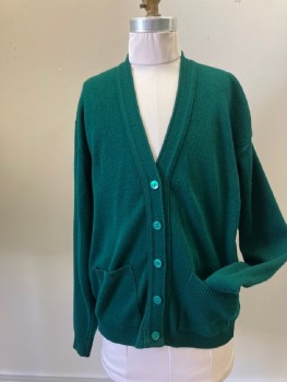 Childrens, Sweater, CARRAL, Dk Green, Wool, Solid, 16, V-N, Button Front, 2 Pockets,