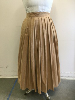 MR LEE, Ochre Brown-Yellow, Tan Brown, Cotton, Check , Fixed Waistband Needs Closures, Full Pleated Skirt, Multiple