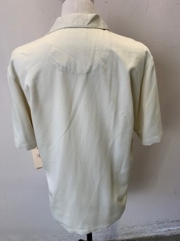 Mens, Casual Shirt, ULTRA CLUB, Ecru, Rayon, Polyester, Solid, S, Short Sleeves, Button Front, Collar Attached, 1 Pocket,
