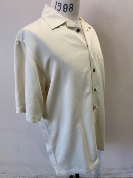 Mens, Casual Shirt, ULTRA CLUB, Ecru, Rayon, Polyester, Solid, S, Short Sleeves, Button Front, Collar Attached, 1 Pocket,
