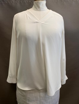 Womens, Blouse, NINE WEST, Off White, Polyester, Solid, 1X, V-N, L/S, Button Cuffs