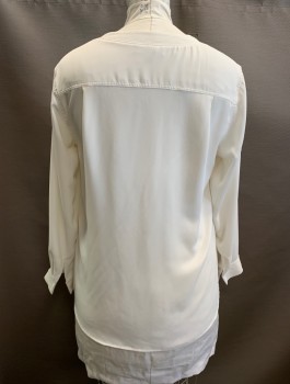 NINE WEST, Off White, Polyester, Solid, V-N, L/S, Button Cuffs