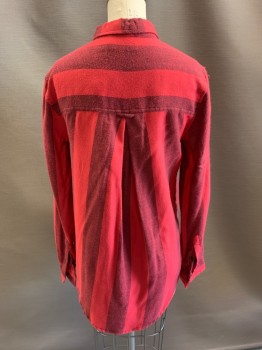 Womens, Blouse, BDG, Red, Red Burgundy, Rayon, Polyester, Stripes - Vertical , XS, C.A., B.F., L/S, 1 Pckt