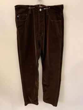 Mens, Casual Pants, FULL CIRCLE, Chocolate Brown, Acrylic, Cotton, Solid, L32, W34, Suede, Button Front, 4 Pockets, Coin Pocket, Slim Fit