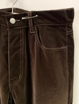 Mens, Casual Pants, FULL CIRCLE, Chocolate Brown, Acrylic, Cotton, Solid, L32, W34, Suede, Button Front, 4 Pockets, Coin Pocket, Slim Fit