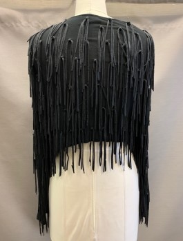 Womens, Cardigan Sweater, INC, Black, Rayon, Nylon, Solid, L, Jersey Knit with Nylon Corded Fringe Tassles Attached Throughout, Long Sleeves, 1 Hook & Eye Closure, Scoop Neck, Slightly Cropped Length