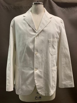 Unisex, Lab Coat Unisex, CANADIAN, Off White, Polyester, Cotton, Solid, 44, 3 Buttons, Single Breasted, Notched Lapel, 3 Pockets,