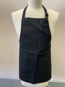 N/L, Black, Poly/Cotton, Solid, Twill, 2 Patch Pockets, Adjustable Strap at Neck, Self Straps at Waist