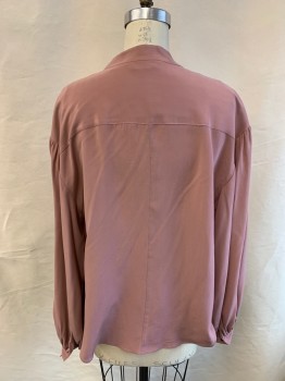 JOIE, Dusty Pink, Silk, Solid, V-N, Gathers At Yoke/Shoulders/Cuffs, L/S,