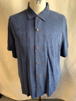 TOMMY BAHAMA, Navy Blue, Silk, Tropical , S/S, Button Front, Wood Buttons