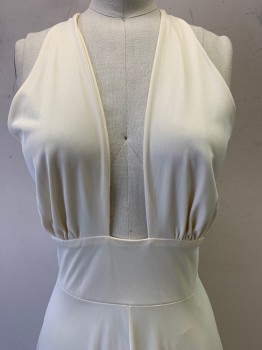 Cinandre, Pearl White, Nylon, Solid, Halter Top with Back Knot, Low Cut, Button Back