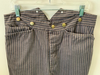 NL, Brown, Black, Cotton, Stripes - Horizontal , Button Front, 4 Pckts, Suspender Buttons, Back Half Belt, Multiples