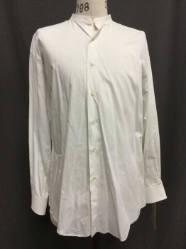 Ivory White, Cotton, Solid, Button Front, Collar Band, Long Sleeves,