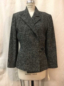 TAHARI, Black, Gray, White, Wool, Synthetic, Tweed, Tweed, Dbl Breasted, 1 Button, Peaked Lapel,