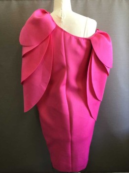 Womens, Cocktail Dress, QUUM SHOP, Hot Pink, Neoprene, Polyester, Solid, W30, B42, H44, Pull Over, One Shoulder On and One Shoulder Off, Multi-Petals Make Over Sleeve, the Dress Is Sleeveless, Pencil Skirt, Pear Shaped, Full Figure, Says 3X, Fun, Campy,