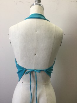 Womens, Top, HOTKISS, Aqua Blue, Synthetic, Solid, M, Synthetic Jersey Iridescent. Backless Halter with Self Ties at Waist