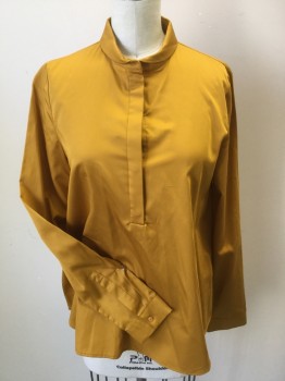 COS, Gold, Cotton, Solid, Dark Gold, Small Collar Attached, 4 Hidden Button Front, Pullover, Long Sleeves,