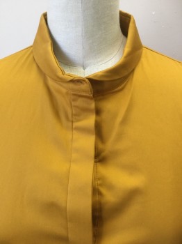 COS, Gold, Cotton, Solid, Dark Gold, Small Collar Attached, 4 Hidden Button Front, Pullover, Long Sleeves,