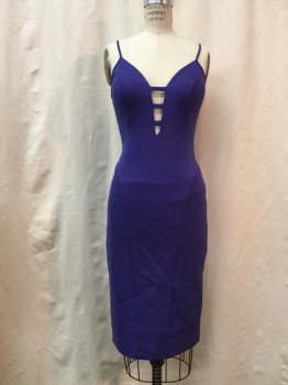 Womens, Cocktail Dress, BEBE, Purple, Rayon, Solid, S, Back Zipper, Adjustable Strap, Plunging V-neck with Ladder Strap Detail, Body Contour,