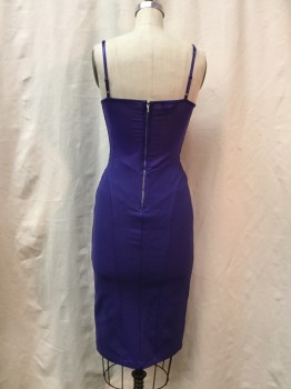 Womens, Cocktail Dress, BEBE, Purple, Rayon, Solid, S, Back Zipper, Adjustable Strap, Plunging V-neck with Ladder Strap Detail, Body Contour,