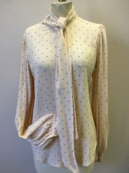EQUIPMENT, Peach Orange, Black, Viscose, Dots, with Square Dots, Button Front, L/S Gathered at Inset and Cuff, Self Detachable Neck Tie