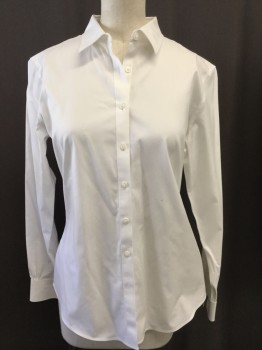 Womens, Blouse, BROOKS BROTHERS, White, Cotton, Solid, 4, Collar Attached, Button Front, Long Sleeves,