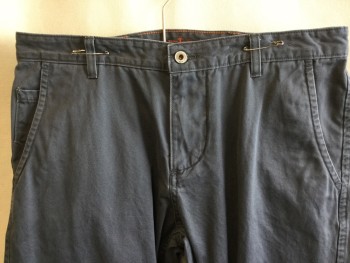 DOCKERS, Gray, Cotton, Solid, 1.5" Waistband with Belt Hoops, Flat Front, Zip Front, 5 Pockets