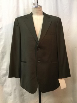 JOHN W NORDSTROM, Olive Green, Wool, Solid, Olive, Notched Lapel, Collar Attached, 2 Buttons,  3 Pockets,