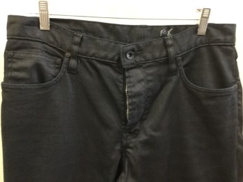 Mens, Casual Pants, JOHN VARVATOS, Black, Cotton, Lycra, Solid, 33, 36, Oily Black, Zip Front, 5 Pockets, Detail Stitches Insets Work @ Knee