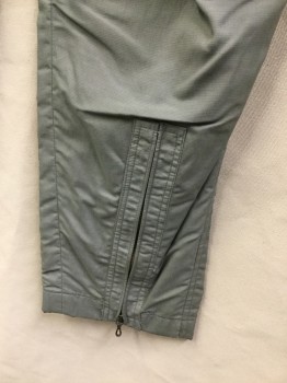 MTO, Lt Olive Grn, Polyester, Grid , Light Olive Faint Grid, 1-1/2" Waistband, Button Front, Cargo Style, Zip Bottom Hem