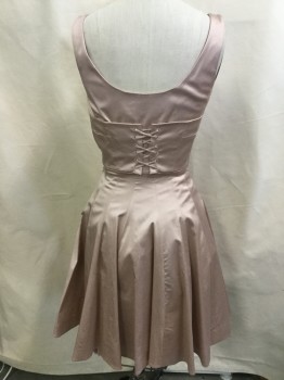 Womens, Cocktail Dress, KAREN MILLEN, Blush Pink, Polyester, Solid, 2, Scoop Neck, 1" Straps, Seams Detail Work, Fitted, 15 Panels Flair Skirt with Accordion Peeping Pleat Hem, Side Zip, with Self Lacing Back