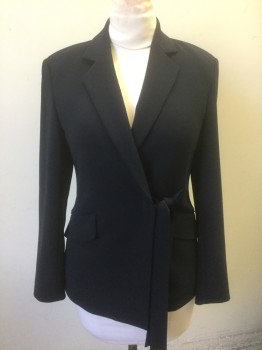 Womens, Blazer, THEORY, Navy Blue, Acetate, Polyester, Solid, 8, Dark Navy (Nearly Black), Notched Lapel, Wrapped Front with 1.5" Wide Self Wrap Ties, 2 Pockets