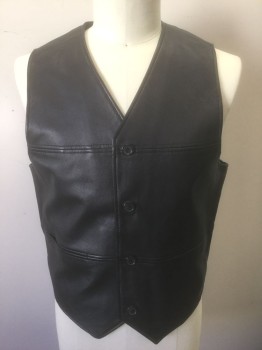 Mens, Leather Vest, PELLE STUDIO WILSON, Black, Leather, Solid, XL, 4 Button Front, 2 Welt Pockets, Horizontal Panels with Flat Felled Seams