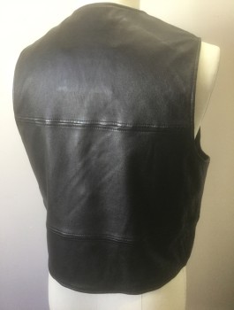 Mens, Leather Vest, PELLE STUDIO WILSON, Black, Leather, Solid, XL, 4 Button Front, 2 Welt Pockets, Horizontal Panels with Flat Felled Seams