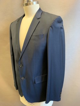 HUGO BOSS, Navy Blue, Wool, Polyamide, Solid, Dark Navy (Nearly Black), Single Breasted, Notched Lapel with Hand Picked Stitching, 2 Buttons, 3 Pockets
