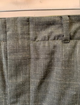 SIAM COSTUMES, Forest Green, Ecru, Wool, Heathered, Cross Hatched Streaked Pattern, Flat Front, Button Fly, Belt Loops, 4 Pockets, Made To Order