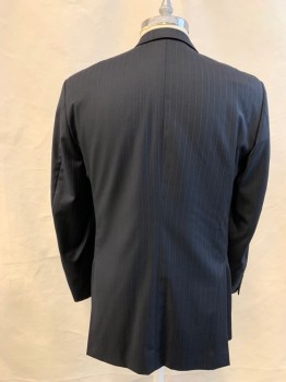 ENZO TOVARE, Black, Blue, Wool, Stripes - Pin, Black with Blue Pin Stripes, Single Breasted, Collar Attached, Notched Lapel, Hand Picked Collar/Lapel, 3 Button, 3 Pockets