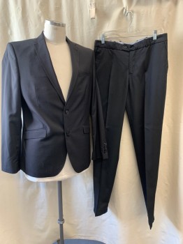 ANGELO LITRICO, Black, Midnight Blue, Polyester, Viscose, Stripes - Pin, Notched Lapel, Single Breasted, Button Front, 2 Buttons,  3 Pockets